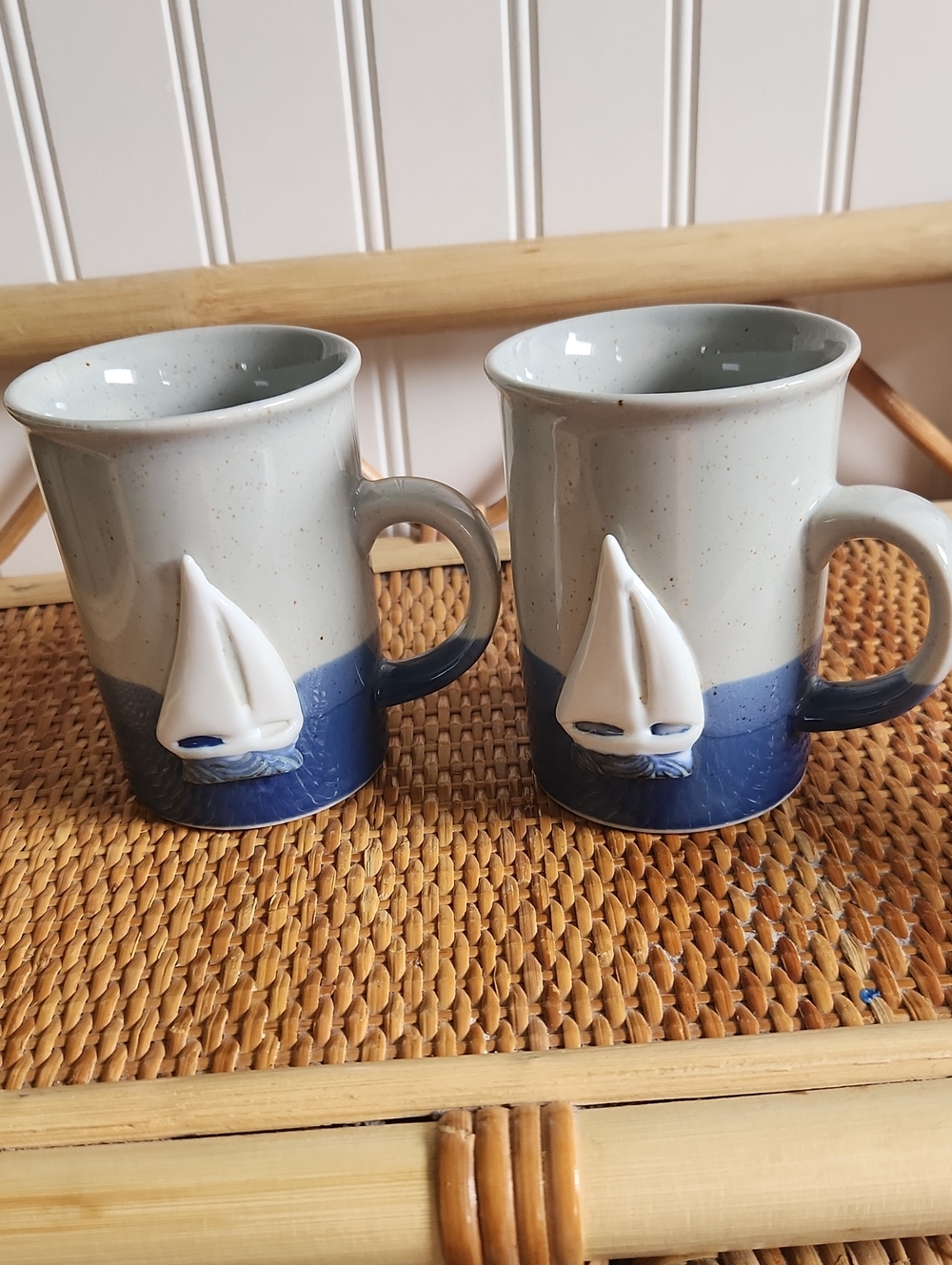 Pottery Mugs With Applied Boat